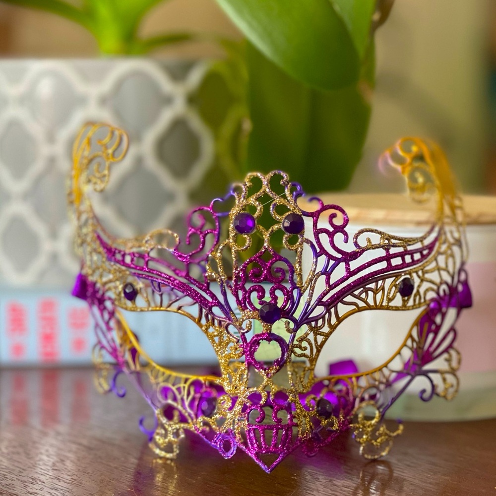 Gold and purple masquerade mask